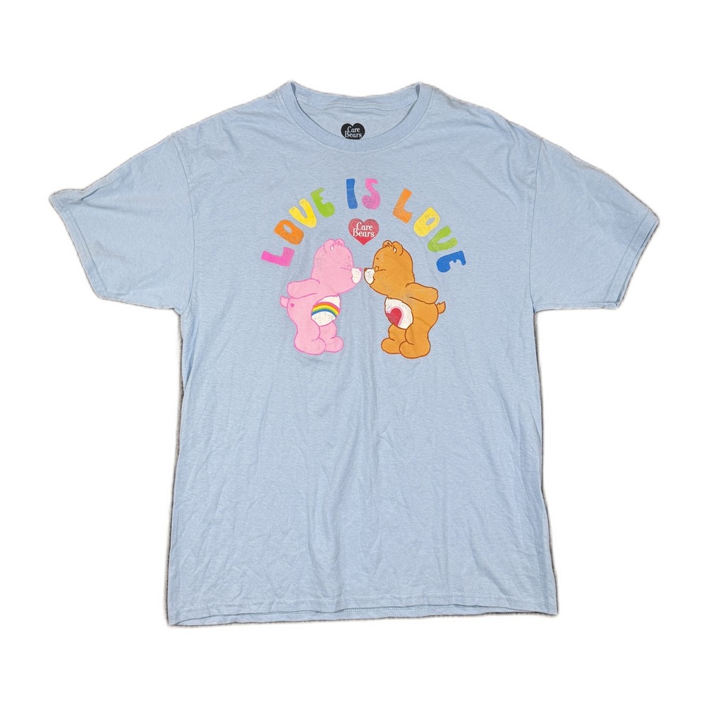 Care Bears Love Is Love Pride Graphic T-Shirt Light Blue Large NWOT